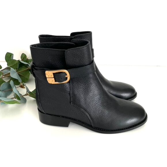 Tory Burch Brooke Black Tumbled Leather Ankle Booties Size 6 NWT - Picture 1 of 10